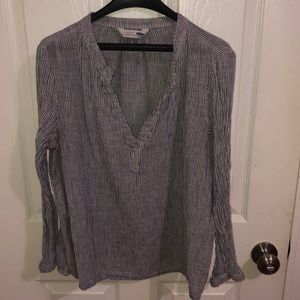 Light blue and white striped long sleeve blouse